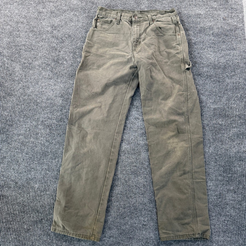 Wrangler Mens 1939RMS Carpenter Pants 30x32 Olive Green Cotton Canvas Utility